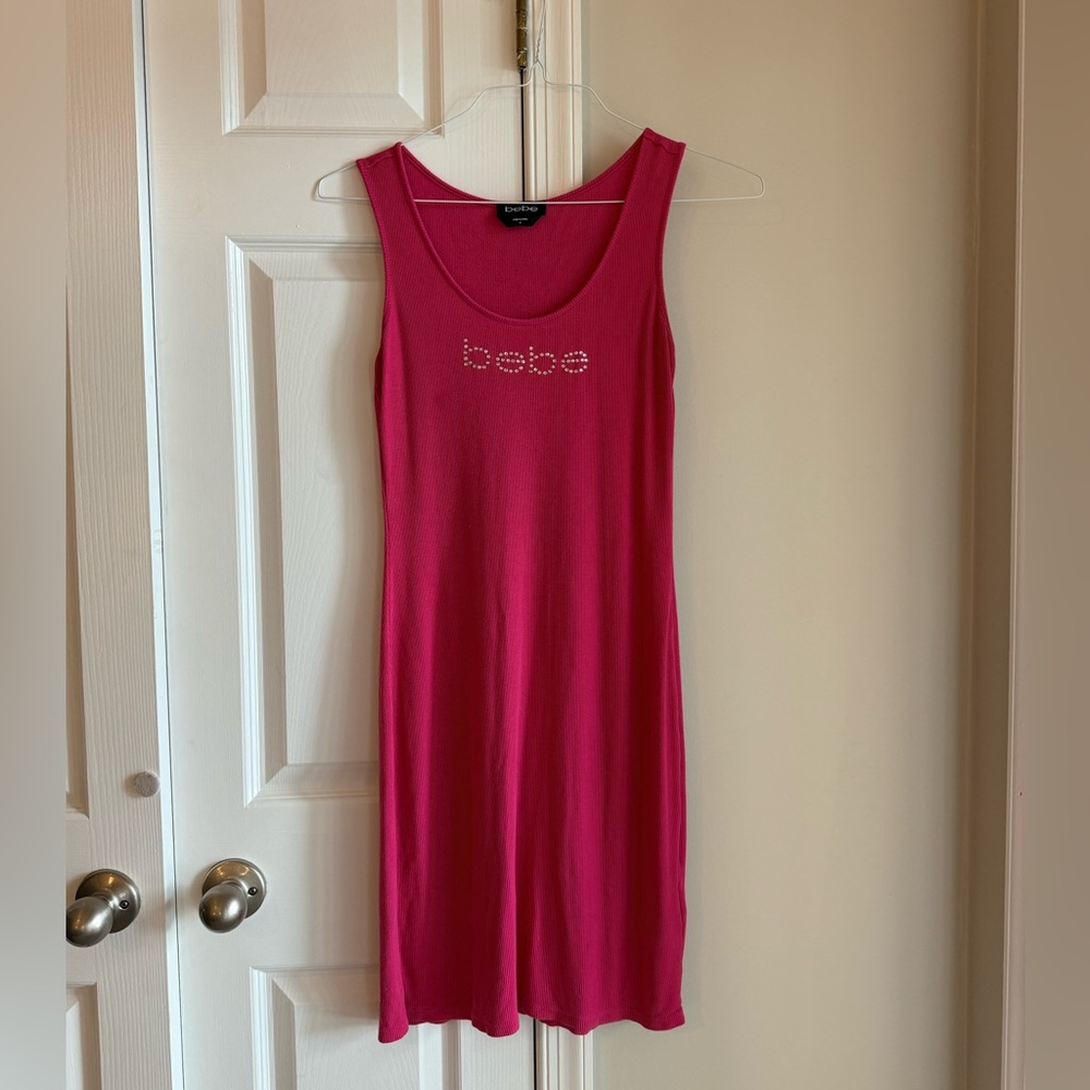 Y2K Bebe Fuchsia Tank Dress with sequin logo